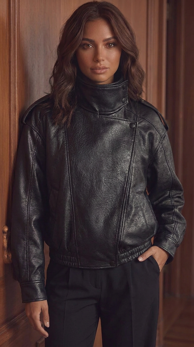 NORA — Chaqueta bomber oversize de efecto piel