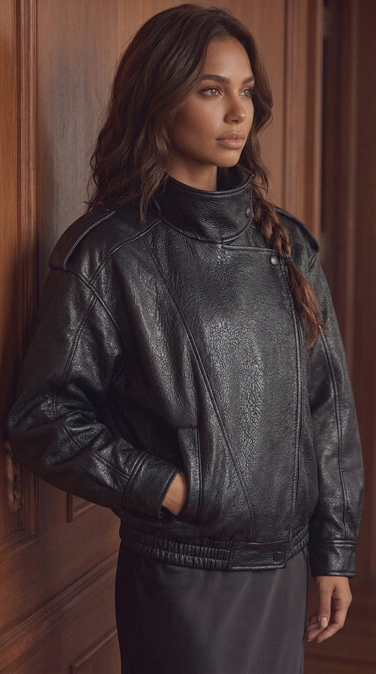 NORA — Chaqueta bomber oversize de efecto piel