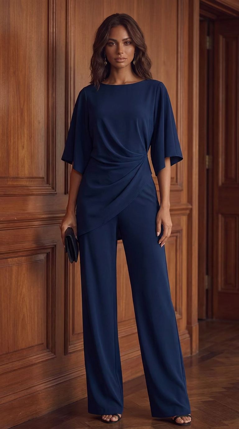 Gabriella — Conjunto de blusa drapeada y pantalón fluido  Copiar