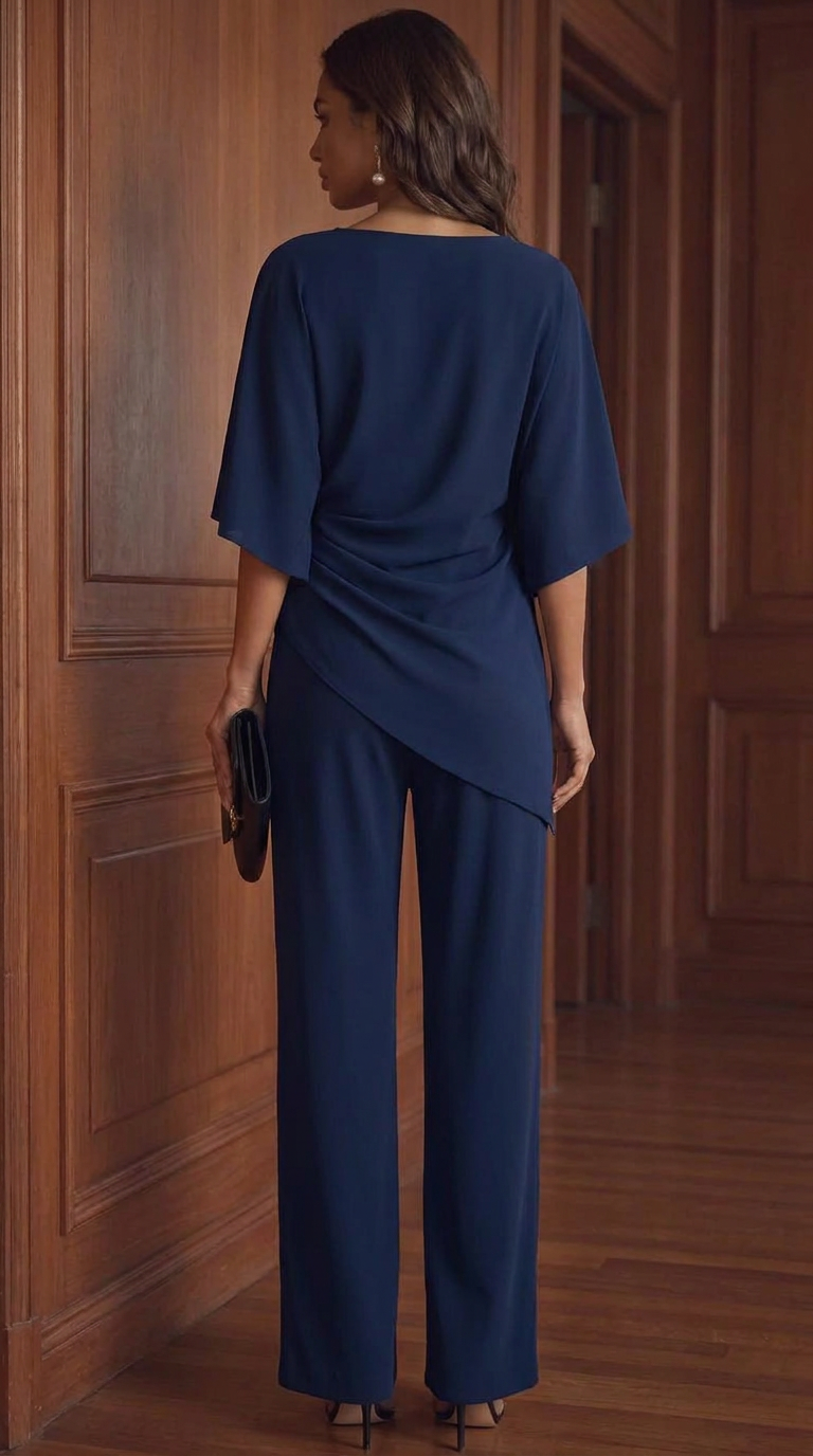 Gabriella — Conjunto de blusa drapeada y pantalón fluido  Copiar